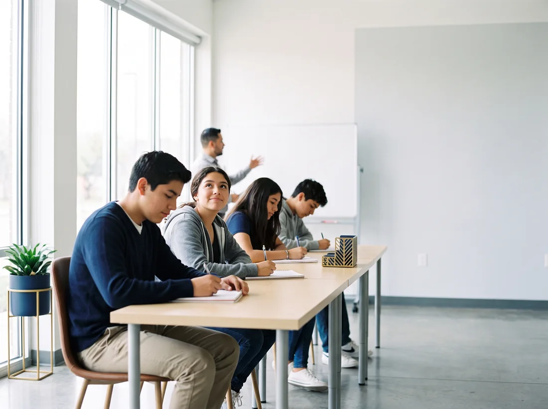Alumnos de secundaria en clase de preparación para el examen de preparatoria