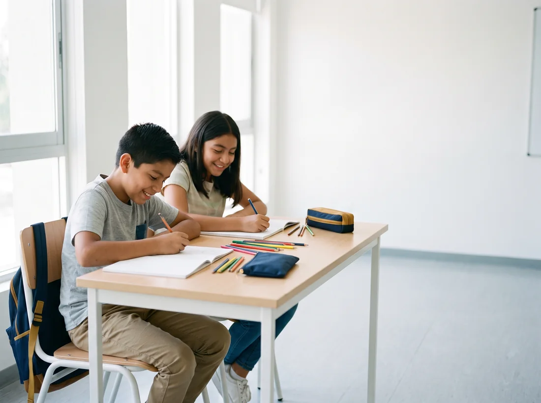 Niños de primaria estudiando para el examen de ingreso a secundaria